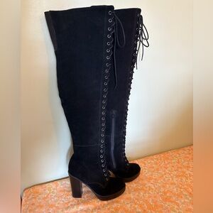 Aldo Black Suede Lace Up Thigh High Boots